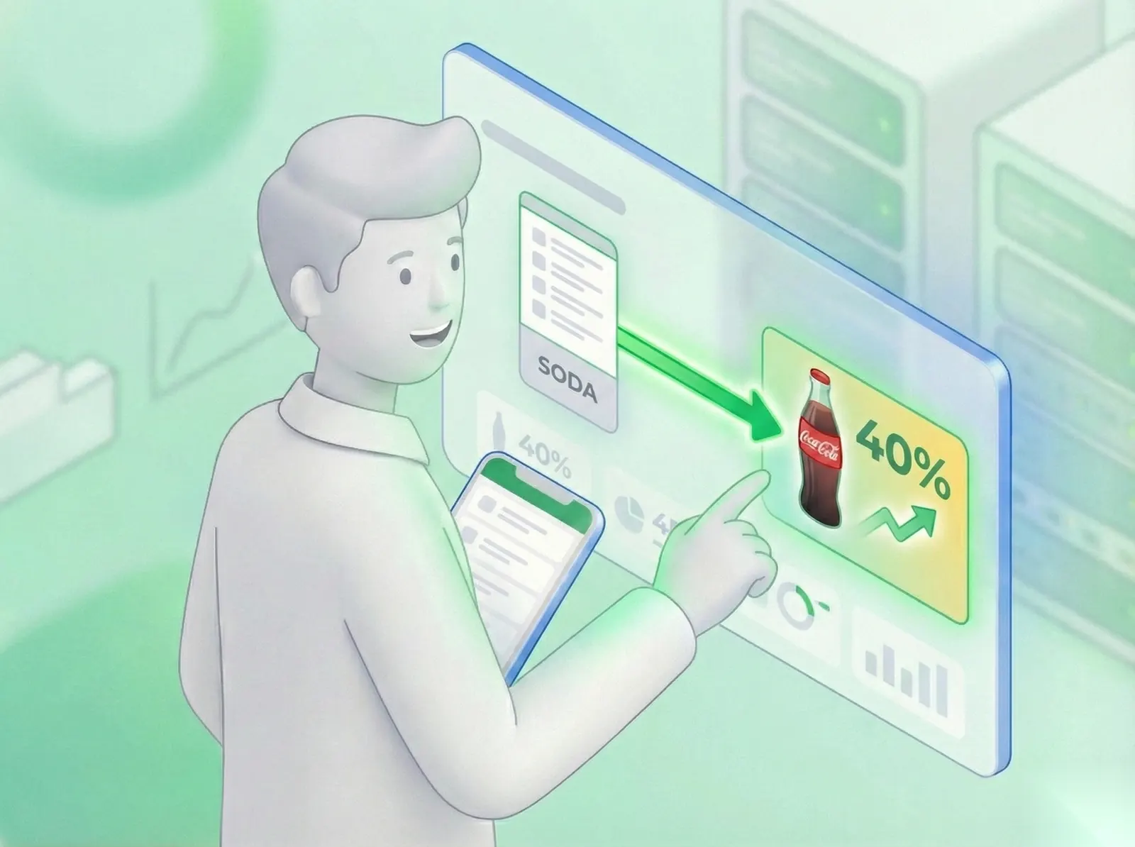 Shopper viewing behavioral analytics on a screen